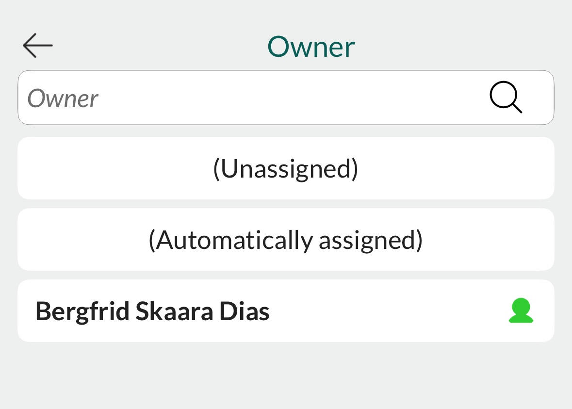 Mobile CRM: set request owner -app-screen