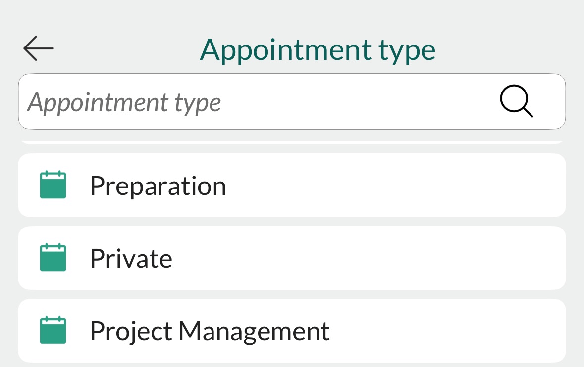 Select appointment types -app-screen