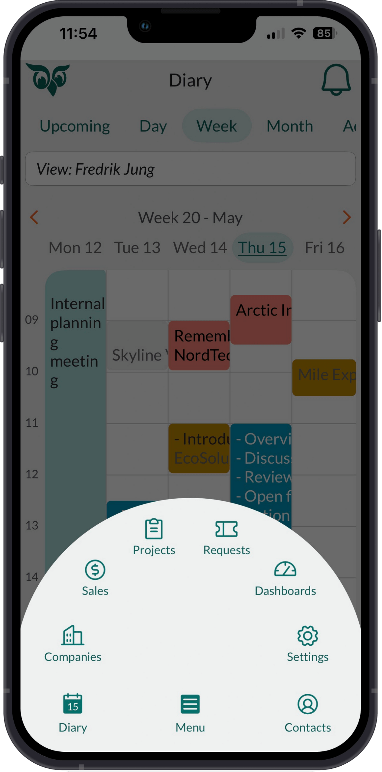 Mobile CRM: Navigation wheel -app-screen