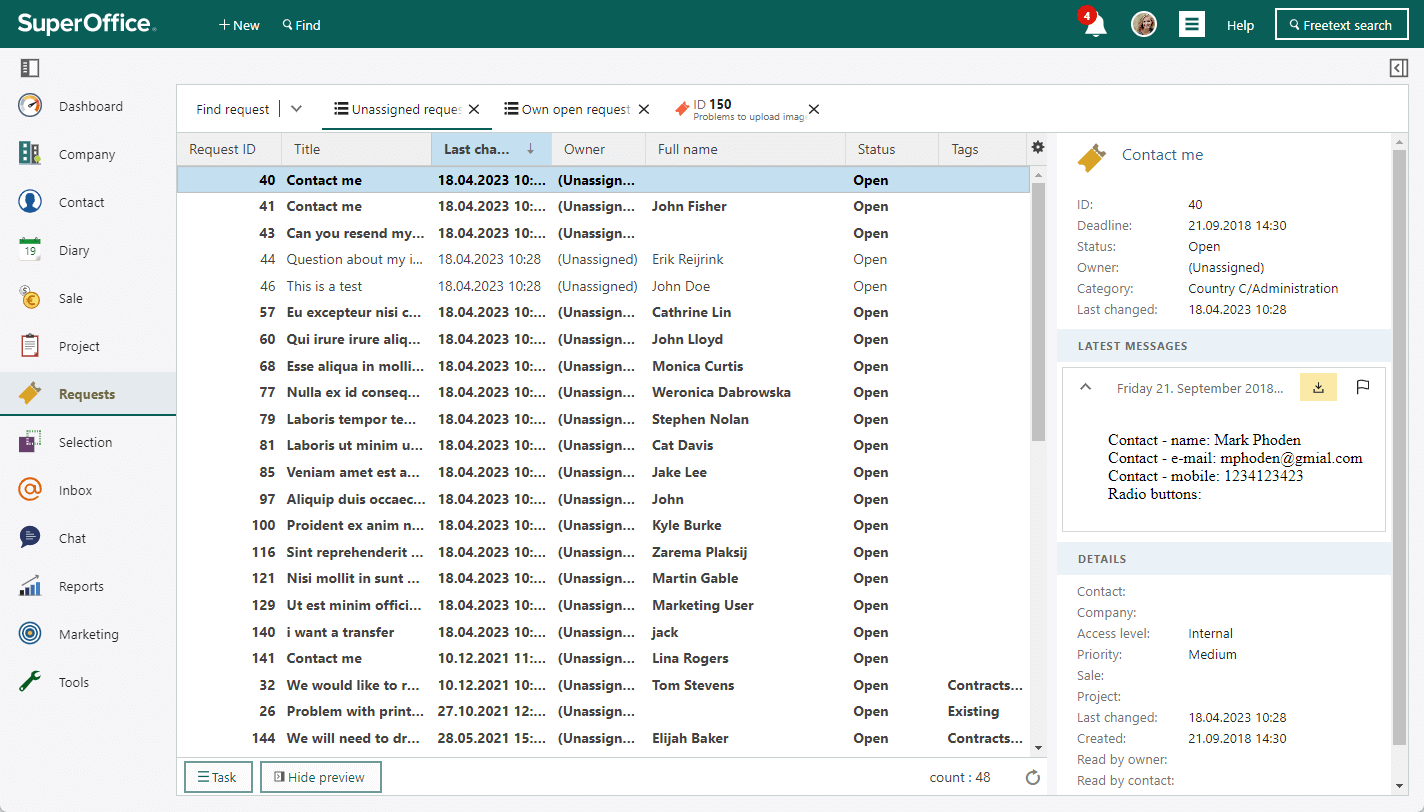 Request with Unassigned request list with preview -screenshot