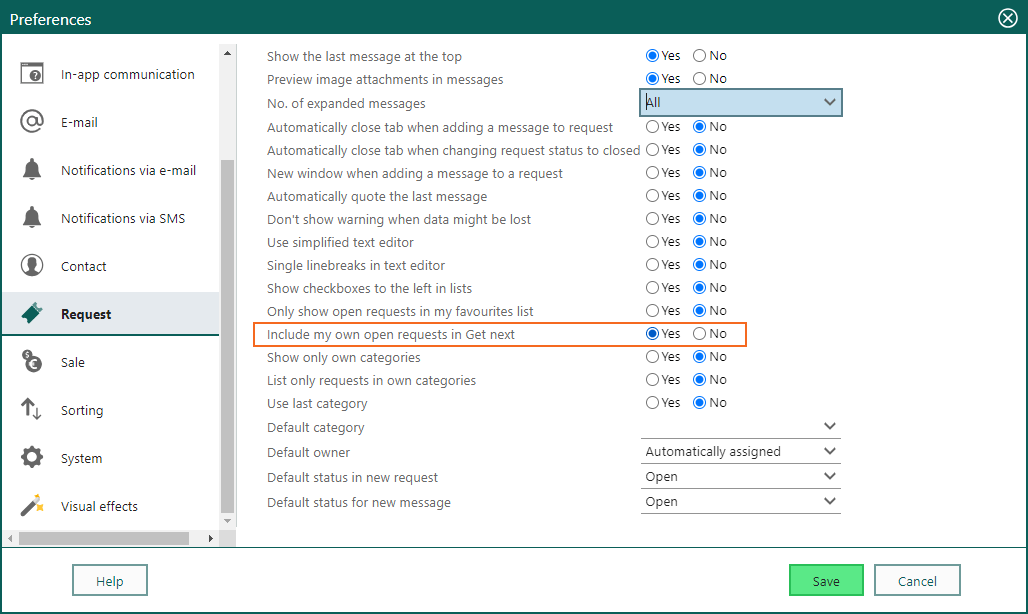 Request - Preferences for Get next in queue -screenshot