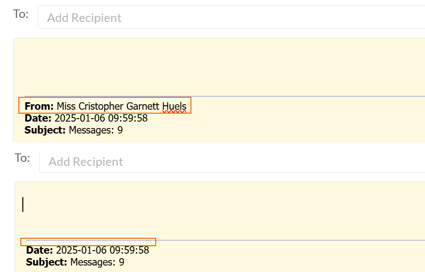First image: Message preview showing sender's name. Second image: Same message preview with the sender's name removed, indicating anonymization. -screenshot