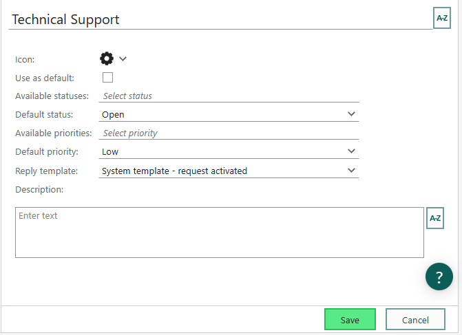 Settings and maintenance, Request type settings -screenshot