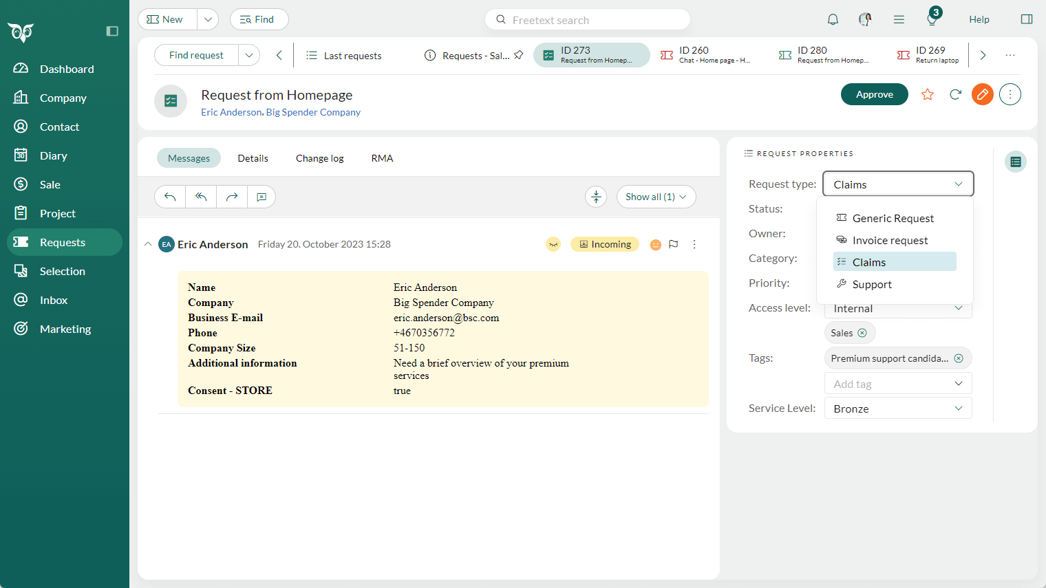 The request type drop-down shows an icon in front –screenshot
