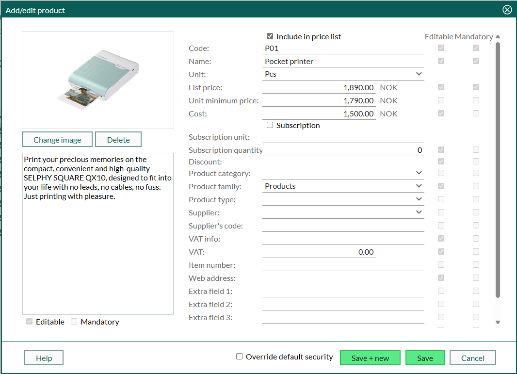 You can add an image to every product you add to your price list -screenshot