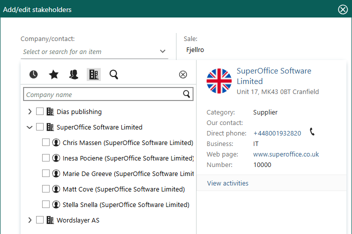 Add/edit stakeholders dialog, company -screenshot