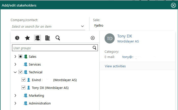 Add/edit stakeholders dialog, group -screenshot