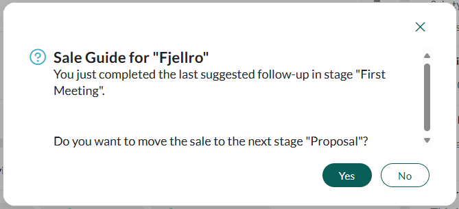 Automatic sale stage progression dialog -screenshot