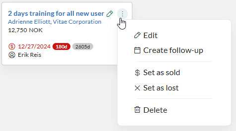 Open task menu on a sale in board view showing available options -screenshot