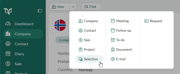 New selection button -screenshot