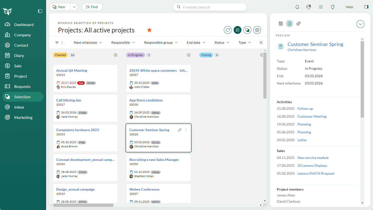 Selection preview in side panel shows information of the item in our board view -screenshot