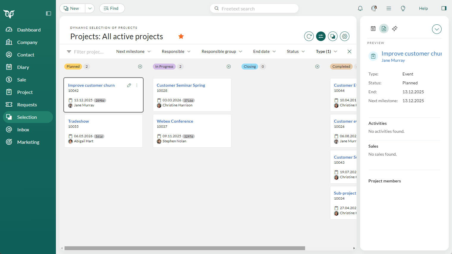 Board view showing grouped project in a visual pipeline -screenshot
