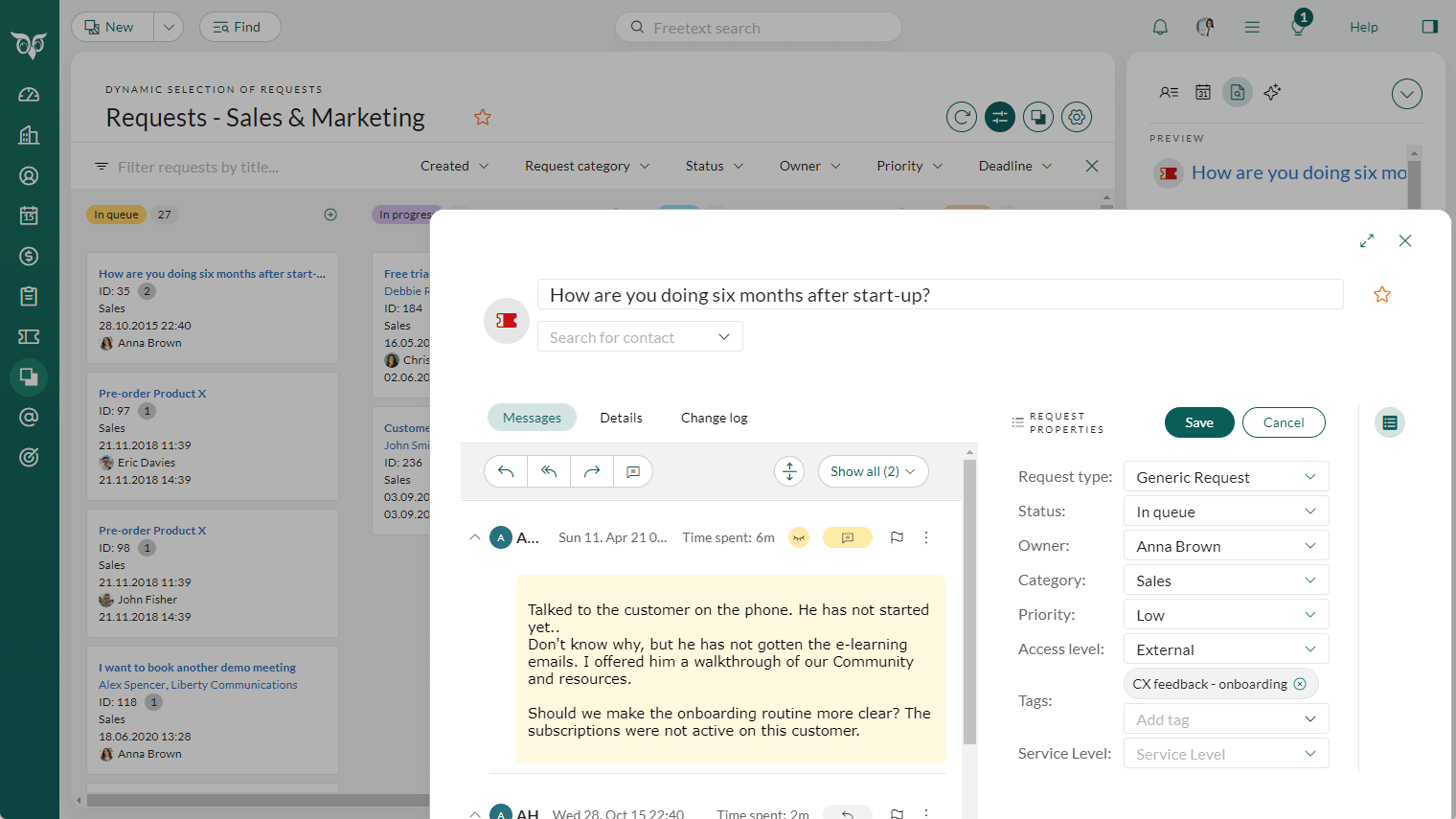 Edit request inside the board view -screenshot