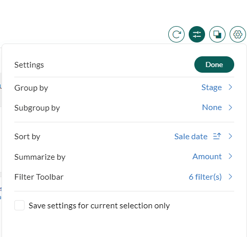 Settings panel showing board grouping and sorting options -screenshot