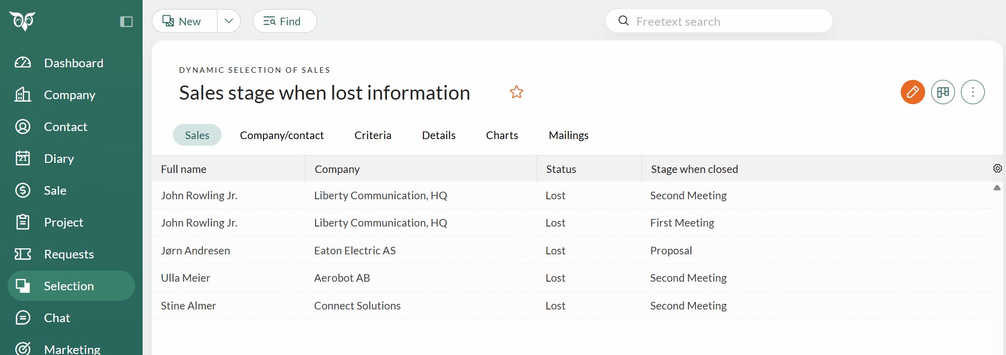 Selections with the column for Stage when closed -screenshot