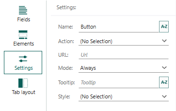 Screen Designer, settings for button element -screenshot