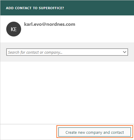 Add contact to SuperOffice dialog where you can create new company and/or contact -screenshot