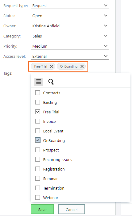 Add multiple tags at once to a request -screenshot