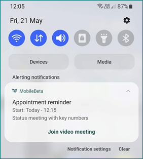 Mobile CRM video meeting notification -app-screen