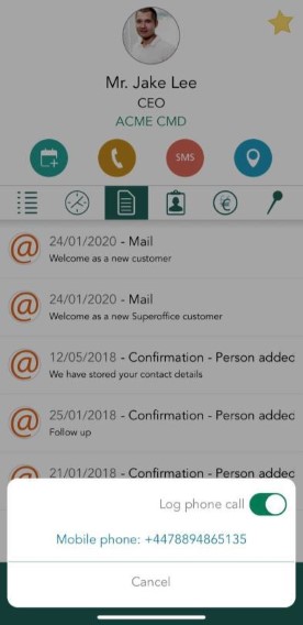 Mobile CRM -app-screen