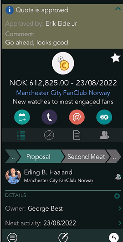 Notifications for sale quote approval on mobile -app-screen