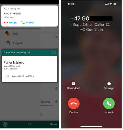 SuperOffice Mobile CRM CallerID Android and iOS -app-screen