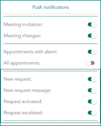 SuperOffice Mobile CRM Settings, Notifications screen -app-screen