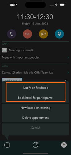 Mobile CRM custom task -app-screen