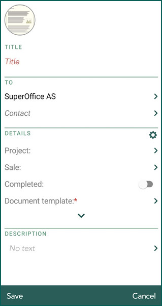 Mobile CRM: Create new SharePoint document screen -app-screen